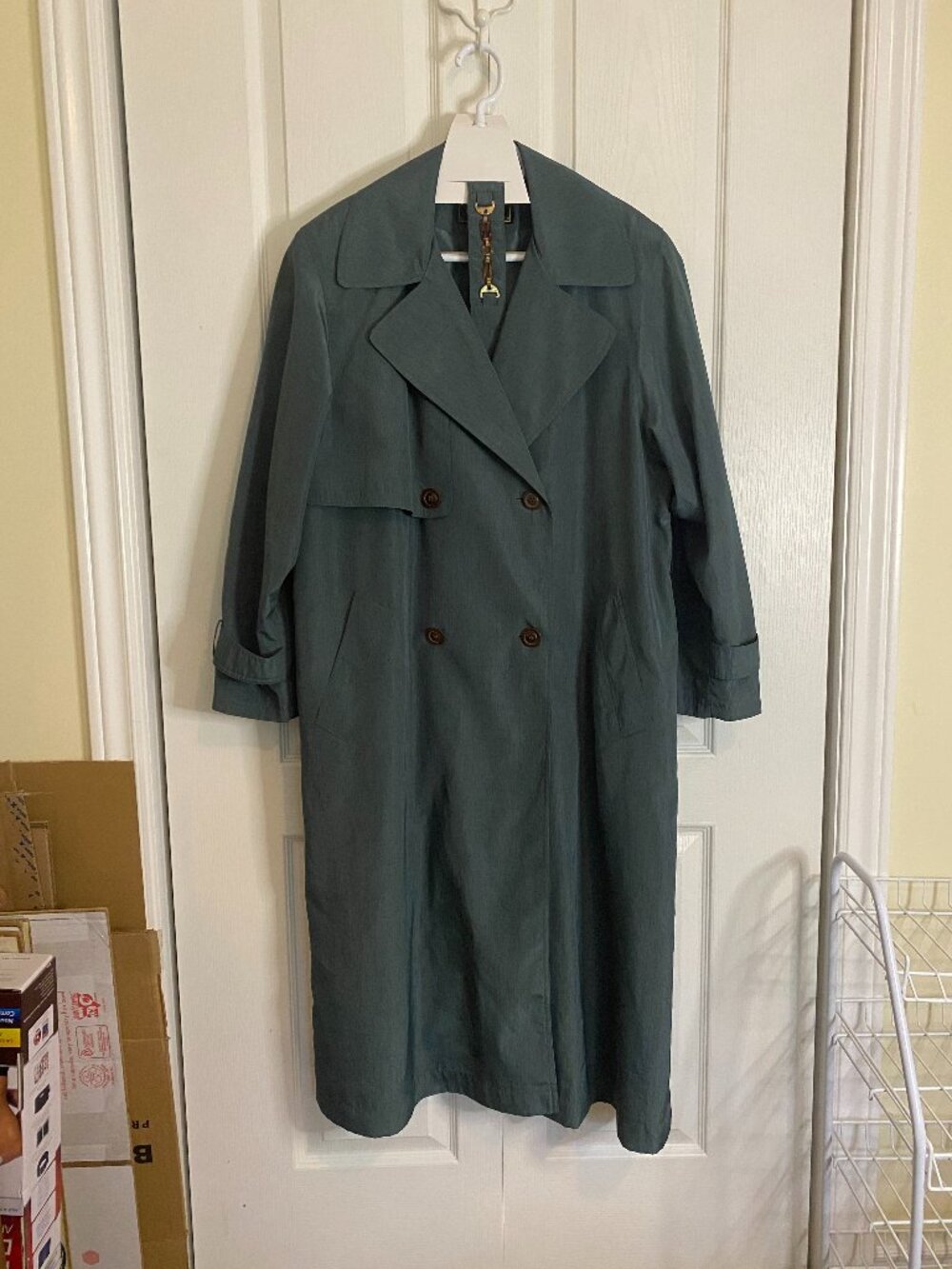 Fen-nelli spring/fall trench coat, knee-length, teal